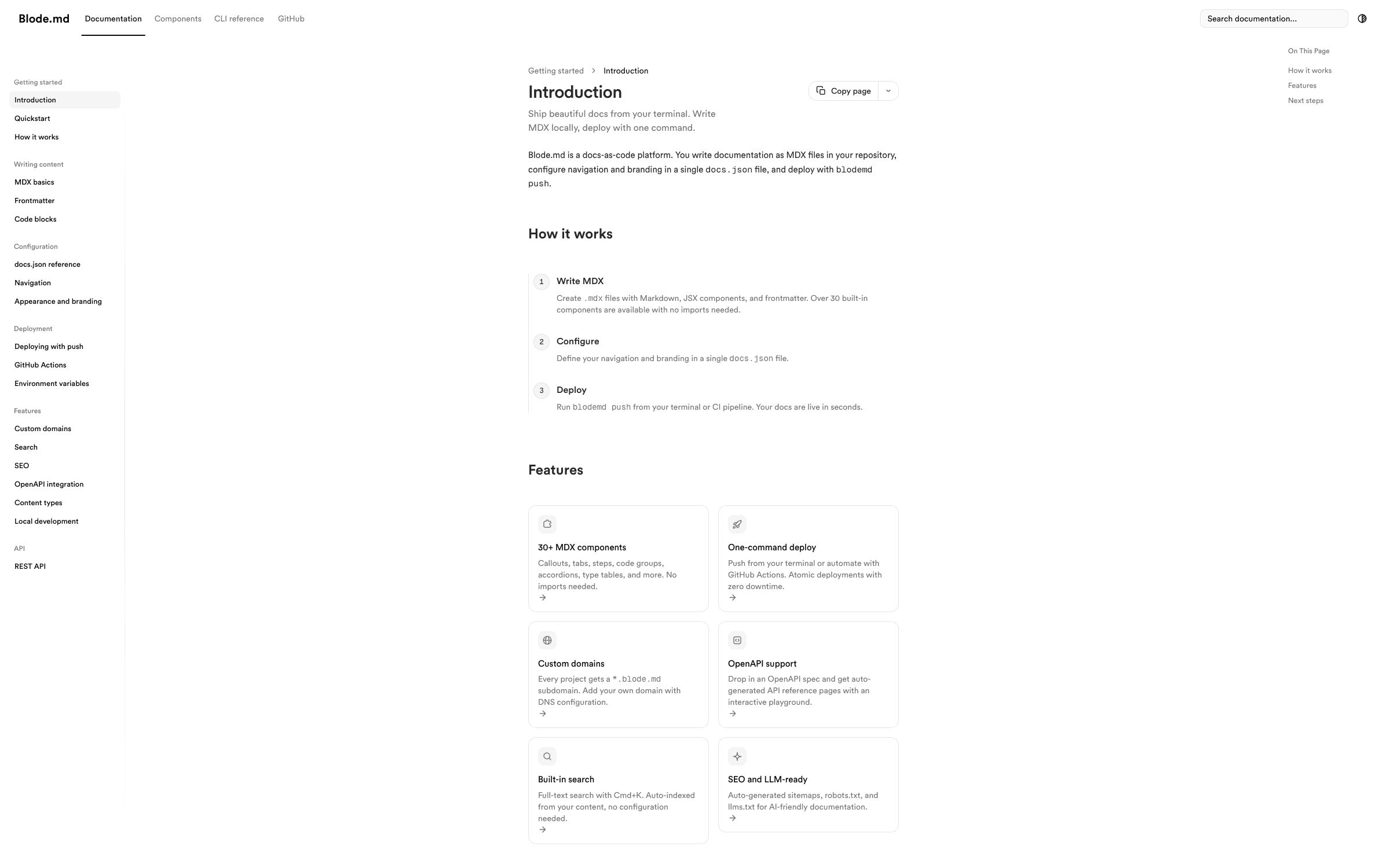 Preview of a Blode.md documentation site
